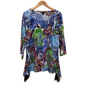 Investments II Vibrant Paisley 3/4‎ Sleeve Top 1X